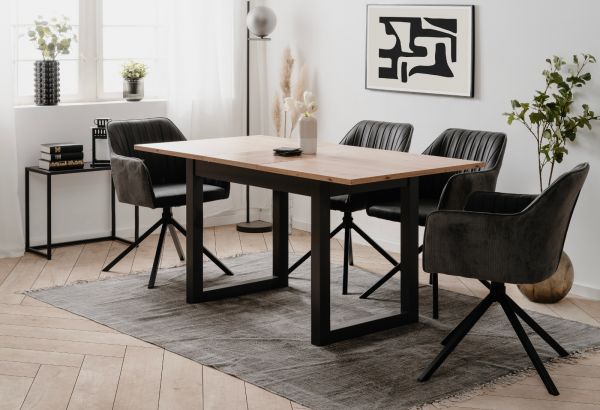 Esstisch Malta in Artisan Eiche und Anthrazit im Industrial Look 120 / 160 x 80 cm ausziehbar