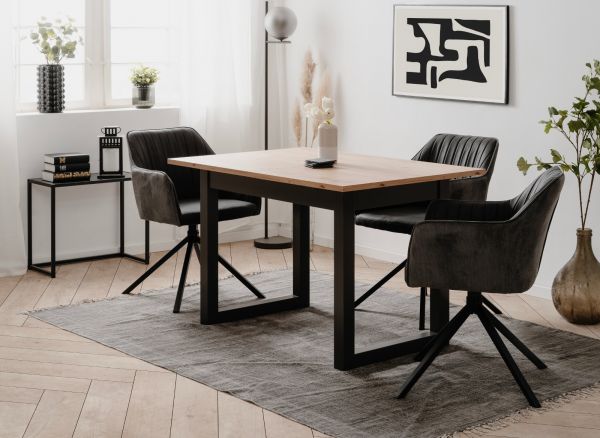Esstisch Malta in Artisan Eiche und Anthrazit im Industrial Look 120 / 160 x 80 cm ausziehbar