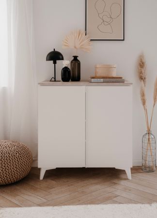 Kommode Visby in wei� und Sandstein Wohn- und Esszimmer Sideboard 88 x 92 cm