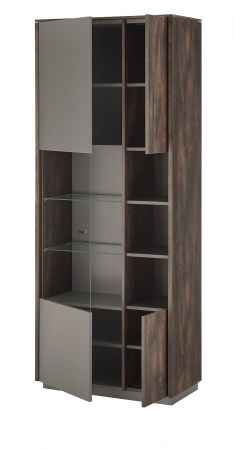 Vitrine Piano in Thermo Eiche und grau Vitrinenschrank mit Soft-Close 80 x 200 cm