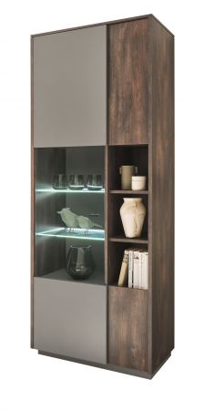 Vitrine Piano in Thermo Eiche und grau Vitrinenschrank mit Soft-Close 80 x 200 cm