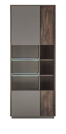 Vitrine Piano in Thermo Eiche und grau Vitrinenschrank mit Soft-Close 80 x 200 cm