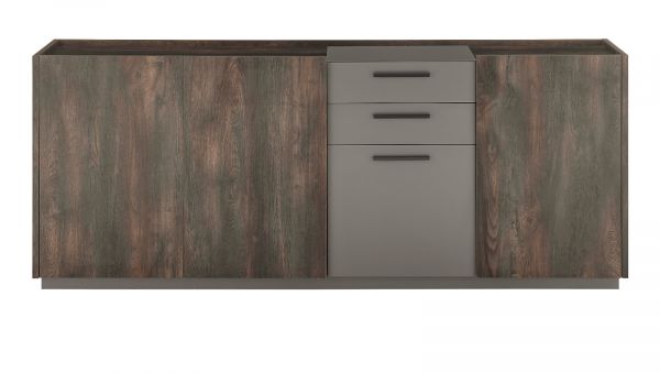 Sideboard Piano in Thermo Eiche und grau Kommode mit Soft-Close 200 x 80 cm