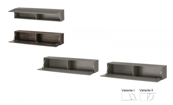 Wohnwand Piano in Thermo Eiche und grau Wohnkombination 4-teilig 380 x 200 cm
