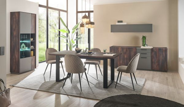 Esszimmer Set Piano in Thermo Eiche und grau Speisezimmer 4-teilig mit Soft-Close