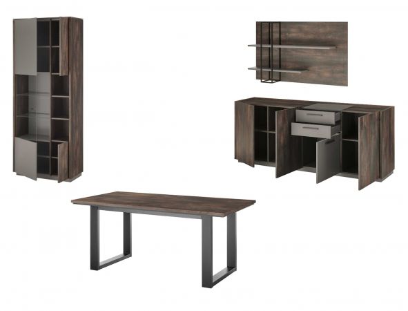 Esszimmer Set Piano in Thermo Eiche und grau Speisezimmer 4-teilig mit Soft-Close