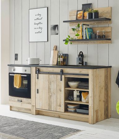 K�che Stove in Used Wood hell und anthrazit K�chenschrank Set 4-teilig 196 x 180 cm