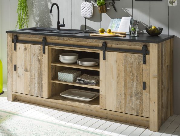 K�che Stove in Used Wood hell und anthrazit K�chenschrank Set 4-teilig 264 x 200 cm