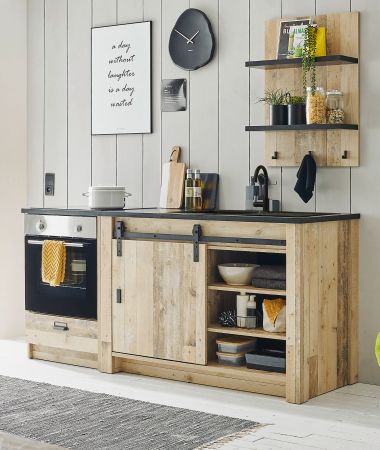 K�che Stove in Used Wood hell und anthrazit K�chenschrank Set 3-teilig 196 x 180 cm