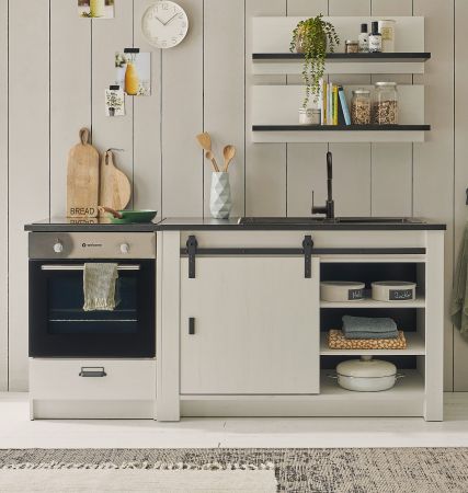 K�che Stove in wei� Pinie und anthrazit Landhaus K�chenschrank Set 4-teilig 196 x 180 cm