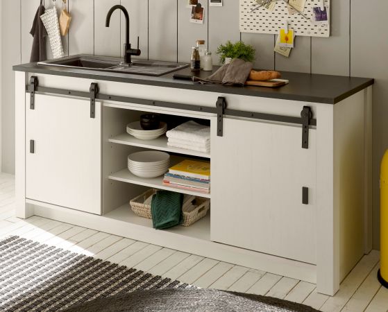 K�che Stove in wei� Pinie und anthrazit Landhaus K�chenschrank Set 4-teilig 264 x 200 cm