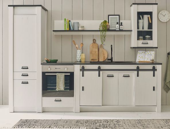 K�che Stove in wei� Pinie und anthrazit Landhaus K�chenschrank Set 5-teilig 284 x 201 cm