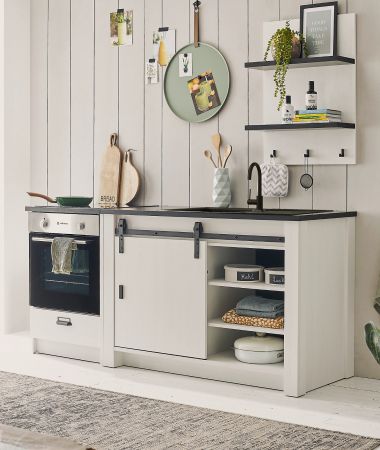 K�che Stove in wei� Pinie und anthrazit Landhaus K�chenschrank Set 3-teilig 196 x 180 cm