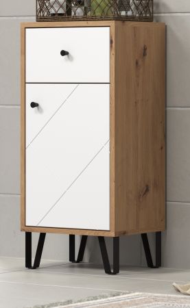 Badezimmer Kommode Linea in wei� matt Lack und Artisan Eiche Badschrank 36 x 79 cm