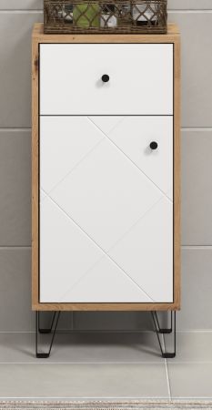 Badezimmer Kommode Linea in wei� matt Lack und Artisan Eiche Badschrank 36 x 79 cm