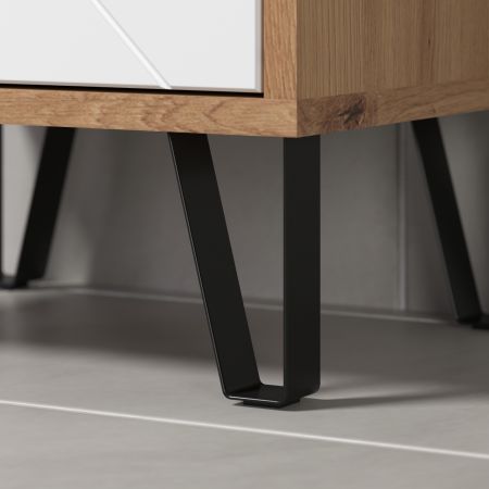 Badezimmer Kommode Linea in wei� matt Lack und Artisan Eiche Badschrank 36 x 79 cm