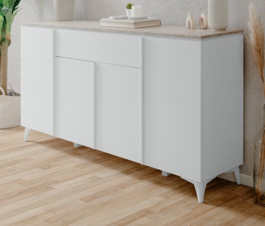 Sideboard Visby in wei� und Sandstein Wohn- und Esszimmer Kommode 177 x 92 cm