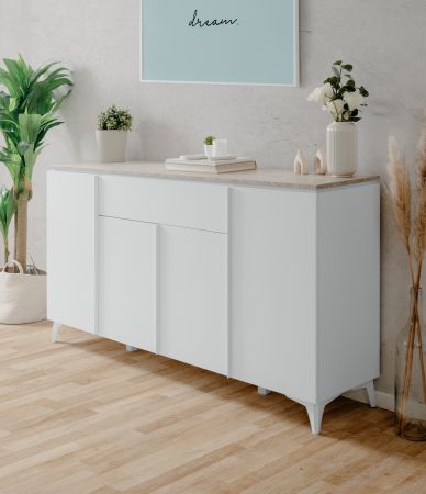 Sideboard Visby in wei� und Sandstein Wohn- und Esszimmer Kommode 177 x 92 cm