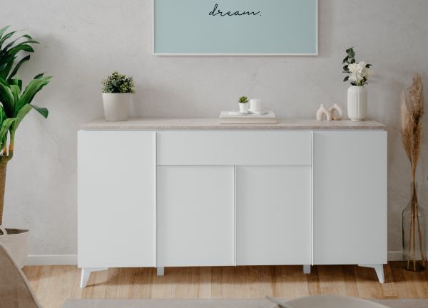 Sideboard Visby in wei� und Sandstein Wohn- und Esszimmer Kommode 177 x 92 cm