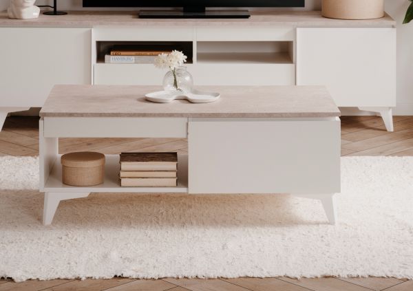 Couchtisch Visby in wei� und Sandstein Beistelltisch 100 x 55 cm