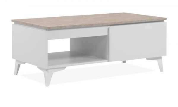 Couchtisch Visby in wei� und Sandstein Beistelltisch 100 x 55 cm