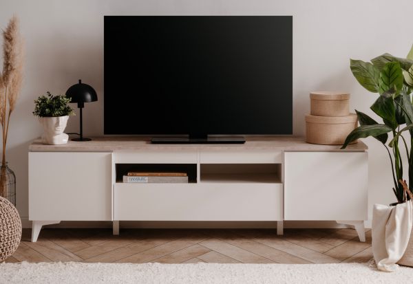 TV-Lowboard Visby in wei� und Sandstein TV Unterteil 177 cm