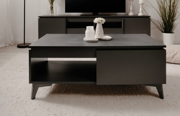 Couchtisch Visby in grau und Schiefer Beistelltisch 100 x 55 cm