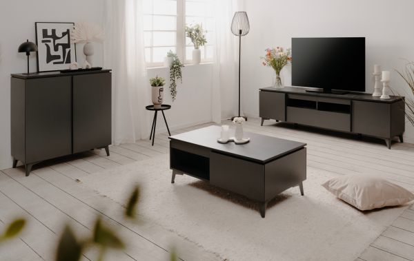 Couchtisch Visby in grau und Schiefer Beistelltisch 100 x 55 cm