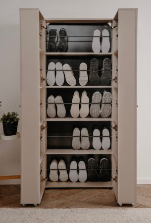 Schuhschrank Logu in Samt 74 x 182 cm, aufklappbar f�r 30 Paar Schuhe