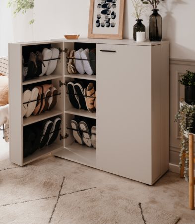 Schuhschrank Logu in Samt 100 x 110 cm, aufklappbar f�r 24 Paar Schuhe