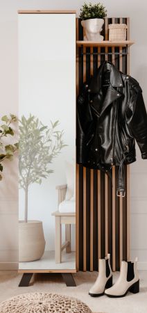 Kompaktgarderobe Madem in Artisan Eiche und Anthrazit mit 3D-Lamellen Garderobe mit Spiegel 80 x 190 cm