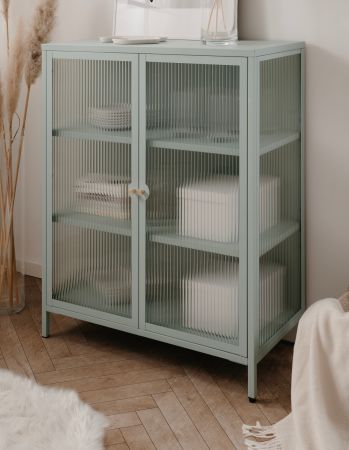Metall Kommode Maram in mintgr�n Vitrine 80 x 102 cm