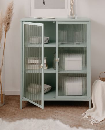 Metall Kommode Maram in mintgr�n Vitrine 80 x 102 cm
