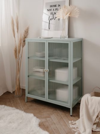 Metall Kommode Maram in mintgr�n Vitrine 80 x 102 cm