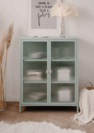 Metall Kommode Maram in mintgr�n Vitrine 80 x 102 cm