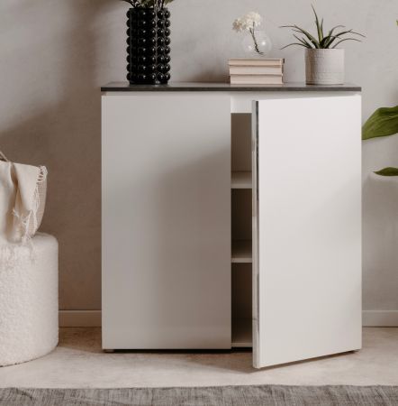 Kommode Briec in wei� Glanz und Matera grau Sideboard 89 cm