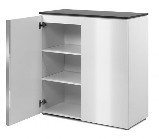 Kommode Briec in wei� Glanz und Matera grau Sideboard 89 cm