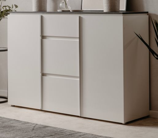 Sideboard Briec in wei� Glanz und Matera grau Kommode 133 cm