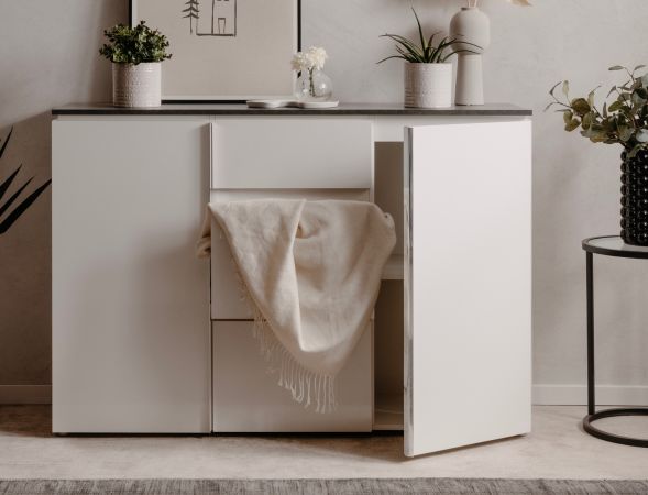 Sideboard Briec in wei� Glanz und Matera grau Kommode 133 cm