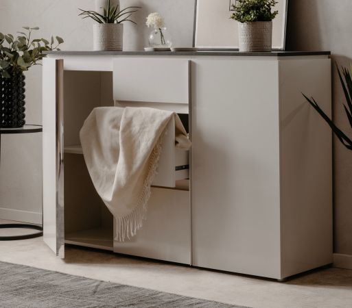 Sideboard Briec in wei� Glanz und Matera grau Kommode 133 cm