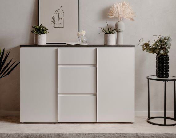 Sideboard Briec in wei� Glanz und Matera grau Kommode 133 cm