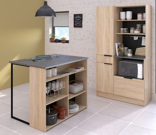 Parisot K�chenschrank Set 2-tlg. Fumay2 in Eiche und Beton grau K�che Buffet und K�cheninsel