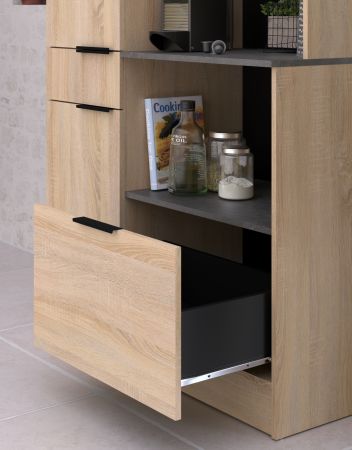 Parisot K�chenschrank Set 3-tlg. Fumay3 in Eiche und Beton grau K�che Buffet K�cheninsel und Mehrzweckschrank