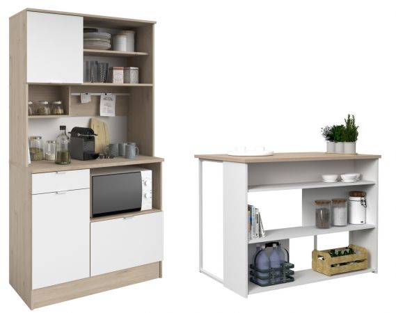 Parisot K�chentheke Socool12 in wei� und Jackson Eiche K�cheninsel 116 x 90 cm
