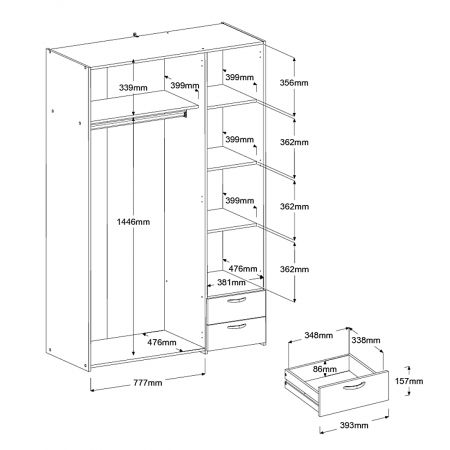 Kleiderschrank Enjour in Jackson Eiche Dreht�renschrank 3-t�rig 120 x 185 cm
