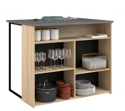 Parisot K�chentheke Fumay12 in Eiche und Beton grau K�cheninsel 109 x 80 cm