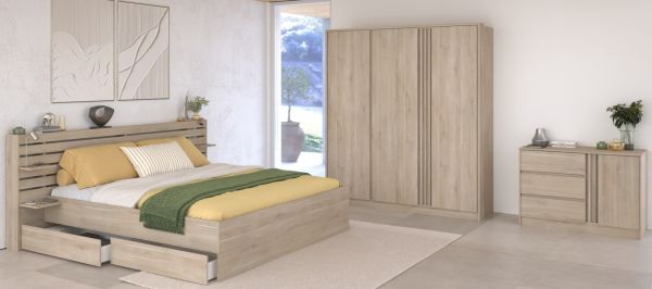 Parisot Schlafzimmer komplett Set Escale21 in Eiche japanisch Bett 140 x 200 cm