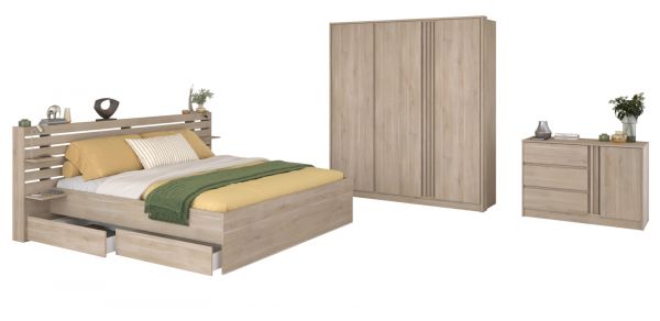Parisot Schlafzimmer komplett Set Escale21 in Eiche japanisch Bett 140 x 200 cm