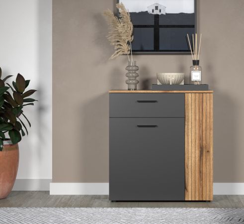 Kommode Avila in grau und Evoke Eiche Sideboard 80 cm