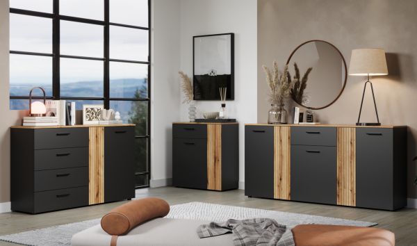 Sideboard Avila in grau und Evoke Eiche Kommode 139 cm